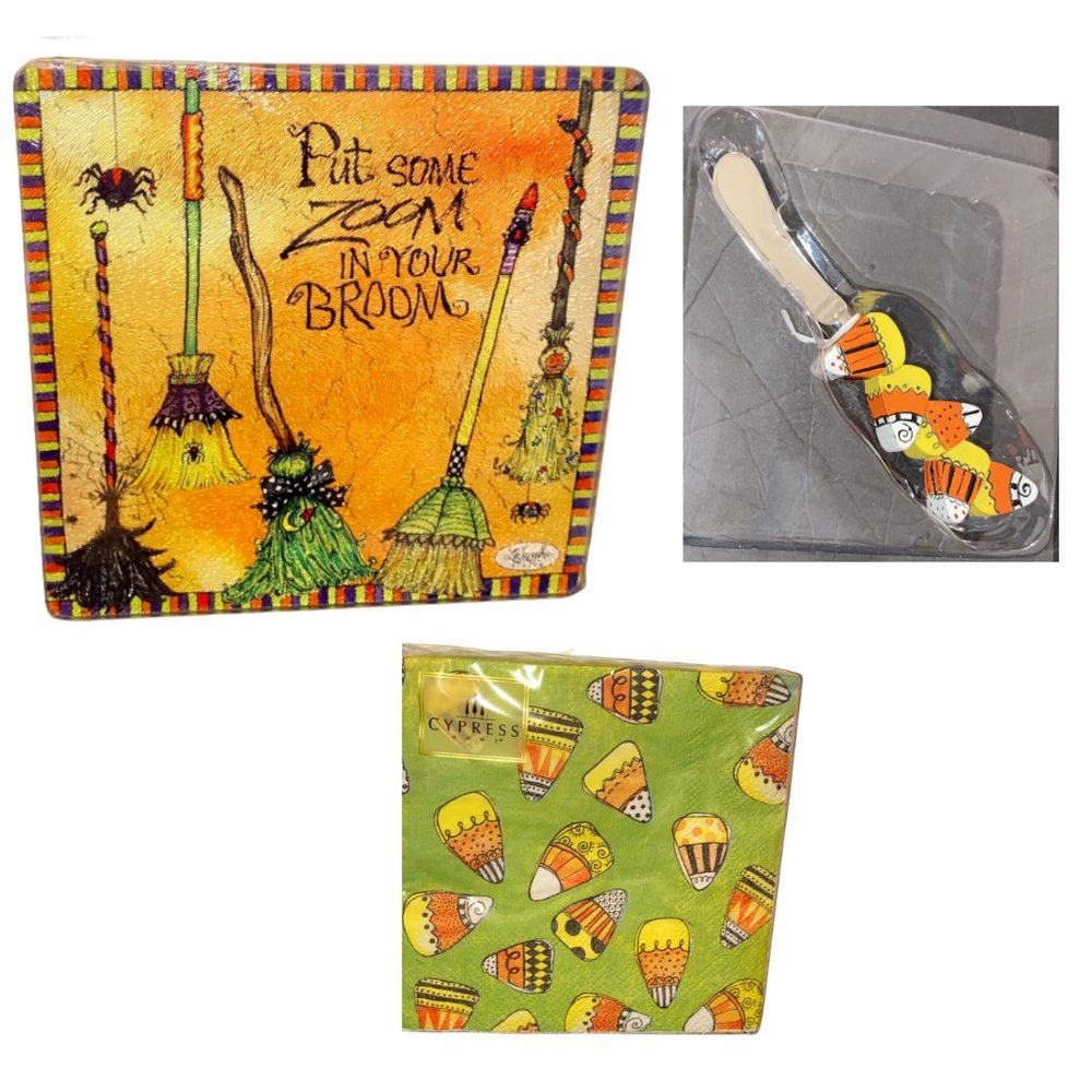Cypress Halloween Party Set Tempered Glass Saver Spreader Napkins Candy Corn